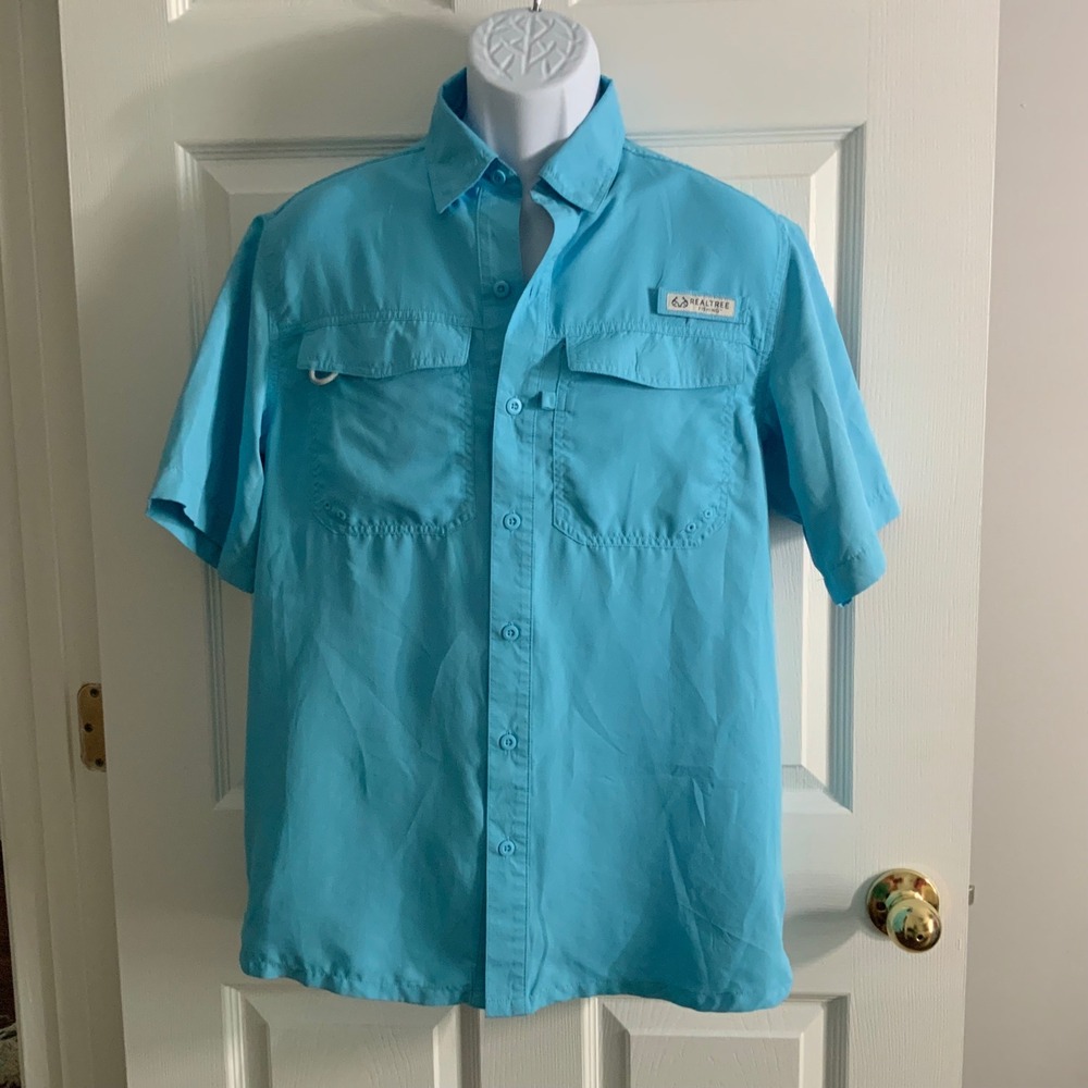 Realtree Turquoise Blue Fishing Shirt size Small